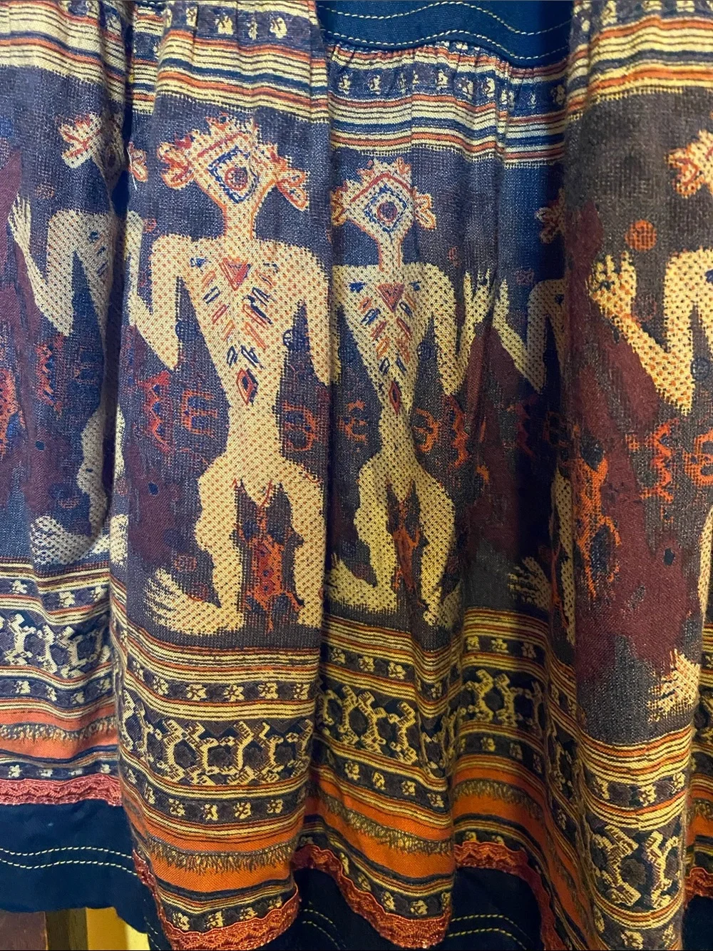 Vintage Rene Derhy Indian Tribal Print Tiered Rayon Maxi Skirt - Picture 4 of 6
